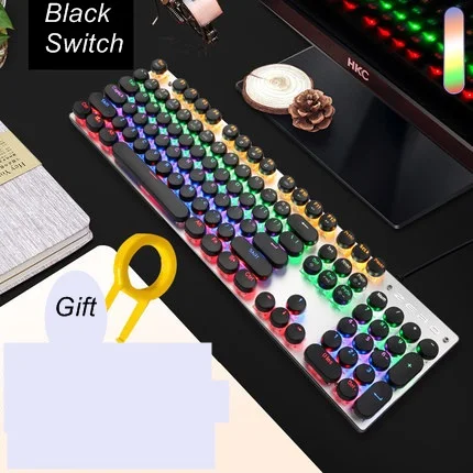 ZERO Проводная Механическая игровая клавиатура с подсветкой, анти-привидение, 87/104 красный, черный, синий переключатель для ПК, ноутбука, бесплатные Русские наклейки - Цвет: Black Round Keycap
