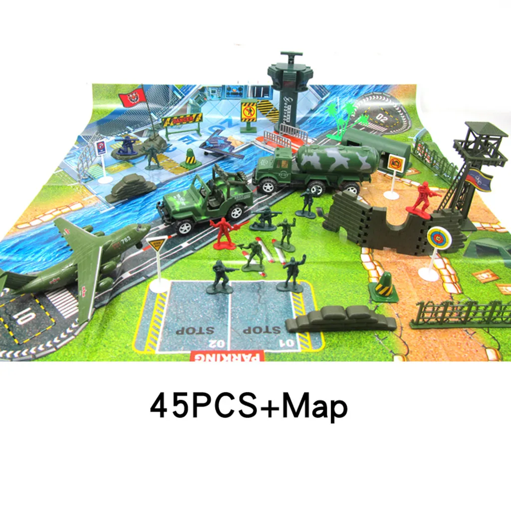 

Military Model World 45 Pcs Land and Air Force Scenes Sandbox Set+Map Non-toxic Children Game Enhance Creativity Gift For Kids
