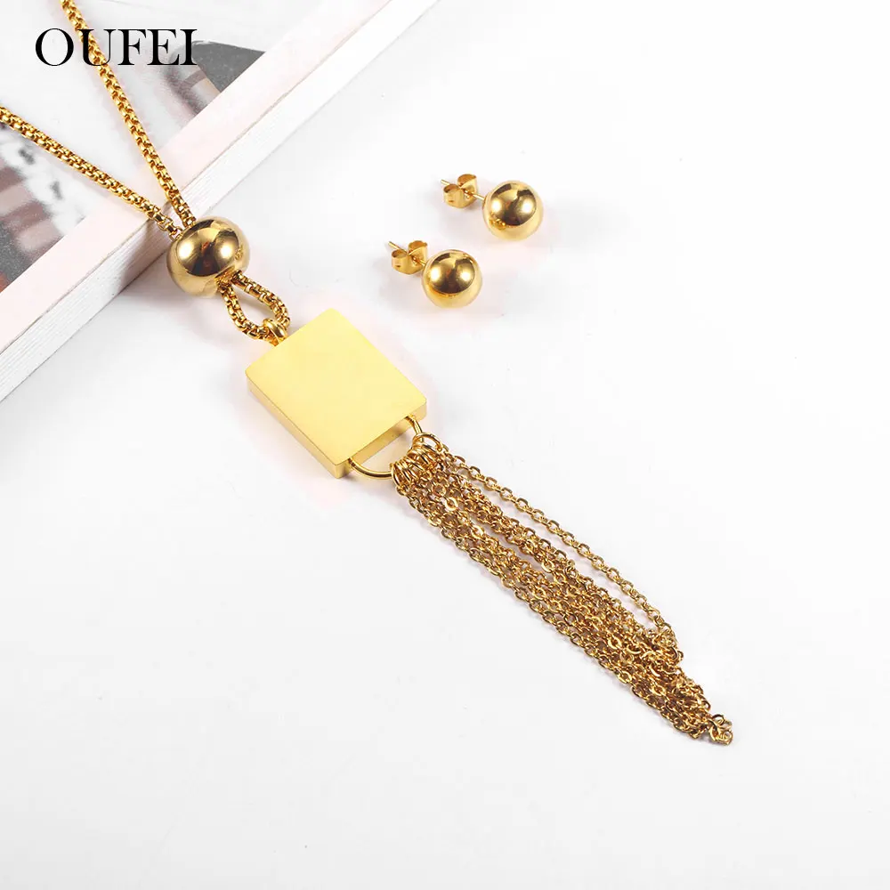 

OUFEI Stainless Steel Jewelry Woman Vogue 2019 Charm Pendant Necklace Earrings Jewelry Sets Fine Jewelry Accessories Chain