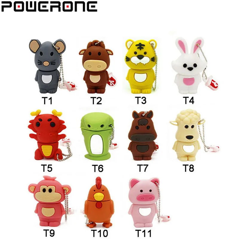 

POWERONE Zodiac animals USB flash drive pen drive memory Stick cartoon pig rabbit Pendrive 4gb 8gb 16gb 32gb u disk gift