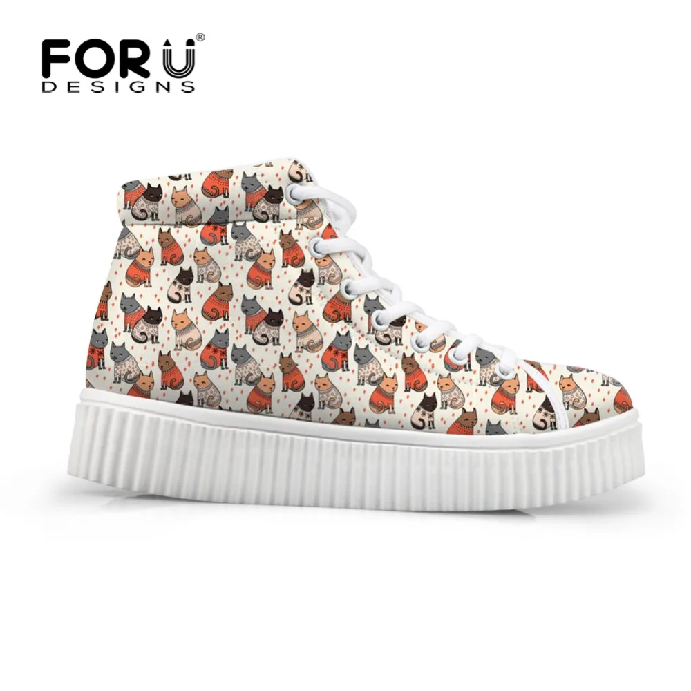 

FORUDESIGNS Height Increasing High Top Flats Shoes for Teenage Girls Shoes Woman Lovely Animal Cat Dog Pattern Casual Shoes 2018