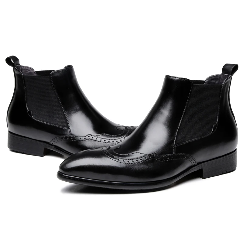 De Botas Para Genuino Vestir Punta Chelsea Zapatos Oxfords Hombre Moda Negro Cuero FxwFqIr