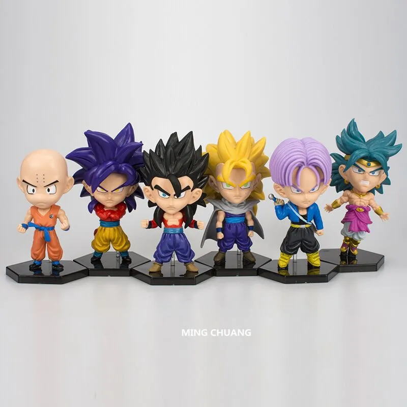 6 шт./компл. Dragon Ball Z Super Saiyan Q Version Son Goku плавки Krillin Vegeta Broli ПВХ Фигурка Игрушка OPP
