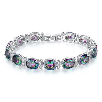 

New oval colorful bright cubic zircon bracelets for women luxury bracelet hand jewelry purple/blue zircon