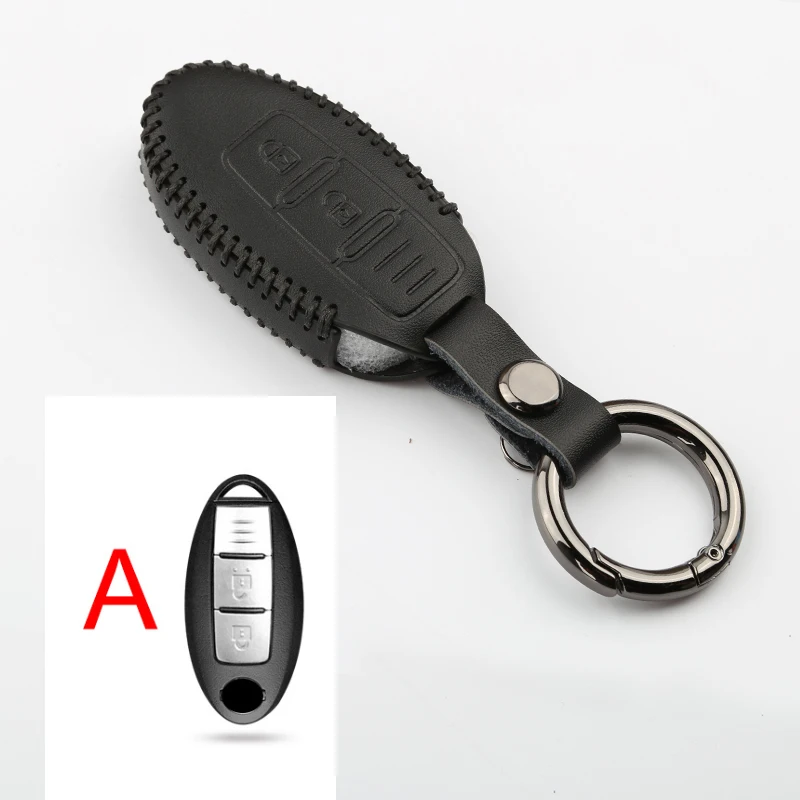 Кожаный чехол для дистанционного ключа для Nissan Qashqai J10 J11 X-Trail t32 Rogue Kicks Tiida Juke Note Pathfinder Versa - Название цвета: A Black