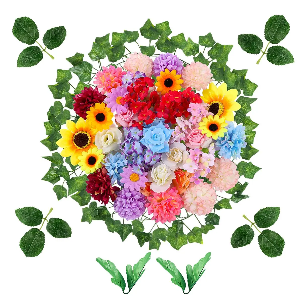 

ETEREAUTY 47pcs/Set Beautiful Fake Flowers Heads Bulk Artificial Silk Mini Flower Head Wedding Home Decoration DIY Accessories