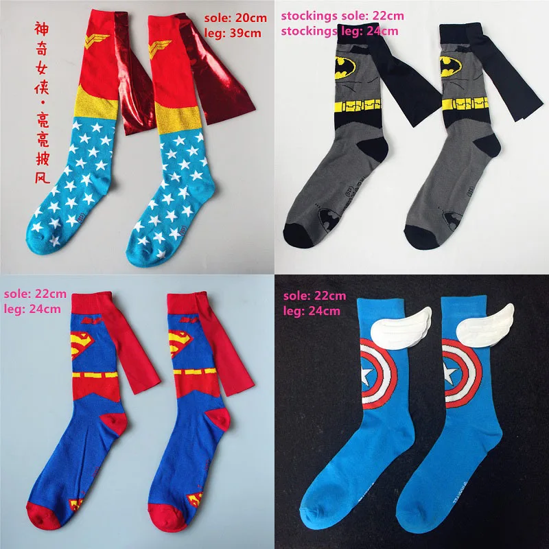 Чудо-Женщина, Капитан Америка, Бэтмен, Супермен, костюм, чулки для женщин и мужчин, гольфы для косплея, хлопковые носки до голени, спортивные носки
