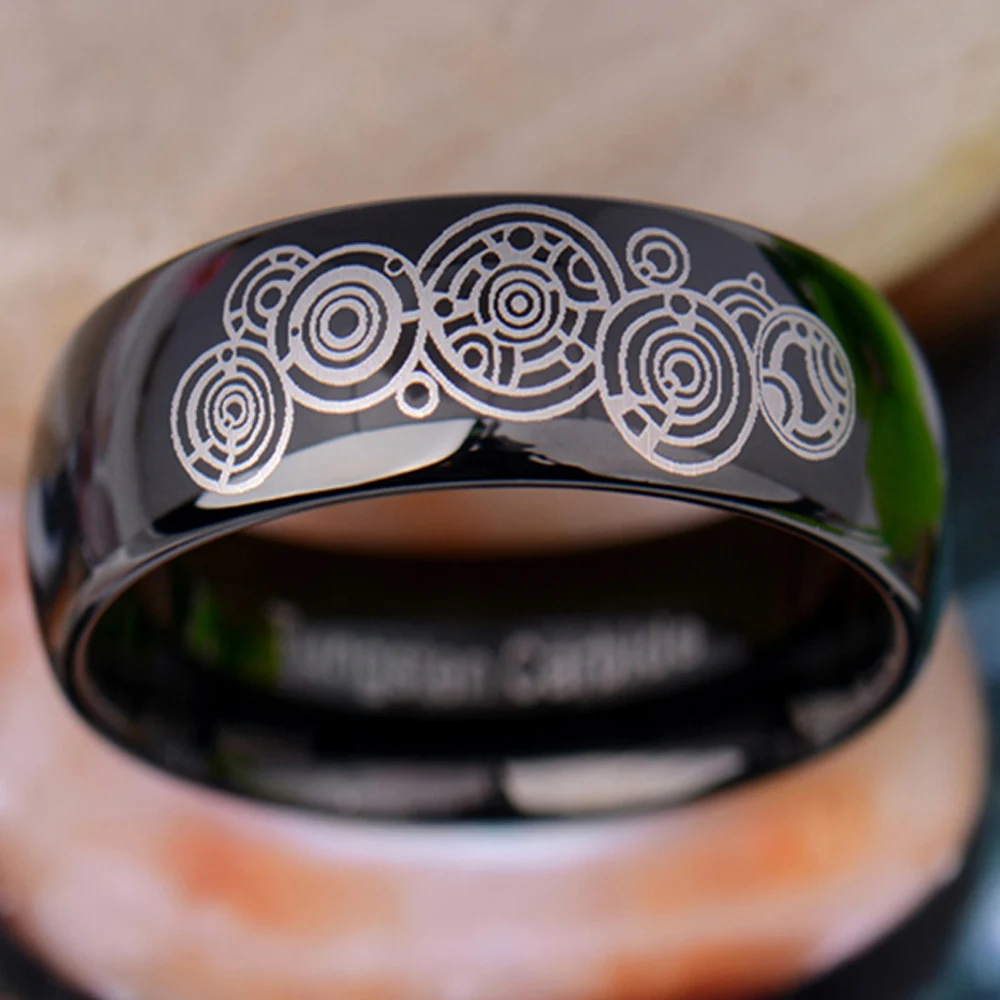 8 мм Doctor Who мужское женское кольцо черного цвета вольфрамовое обручальное кольцо для помолвки кольцо Куполообразное кольцо на заказ Гравировка Прямая
