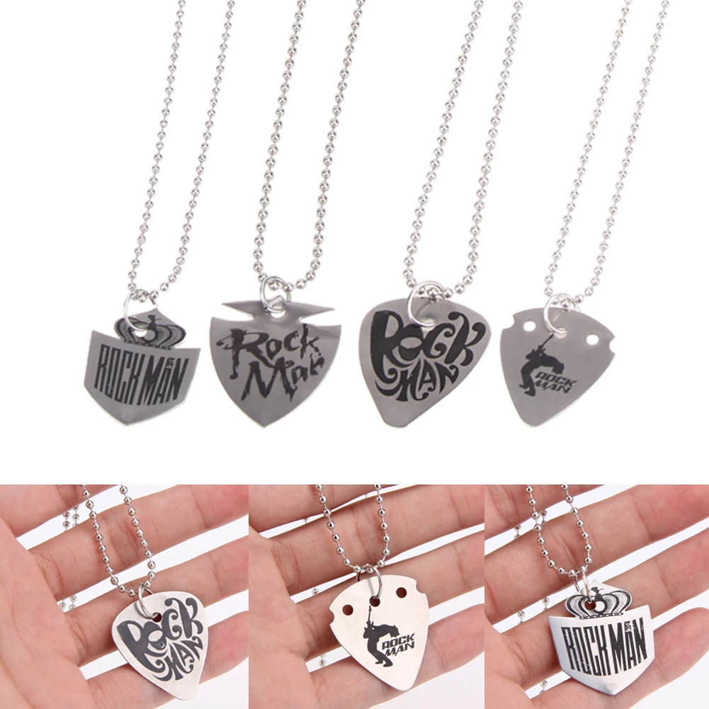 4Pcs/Lot 60CM Stainless Steel Guitar Pick Necklace Chain Silver Guitar