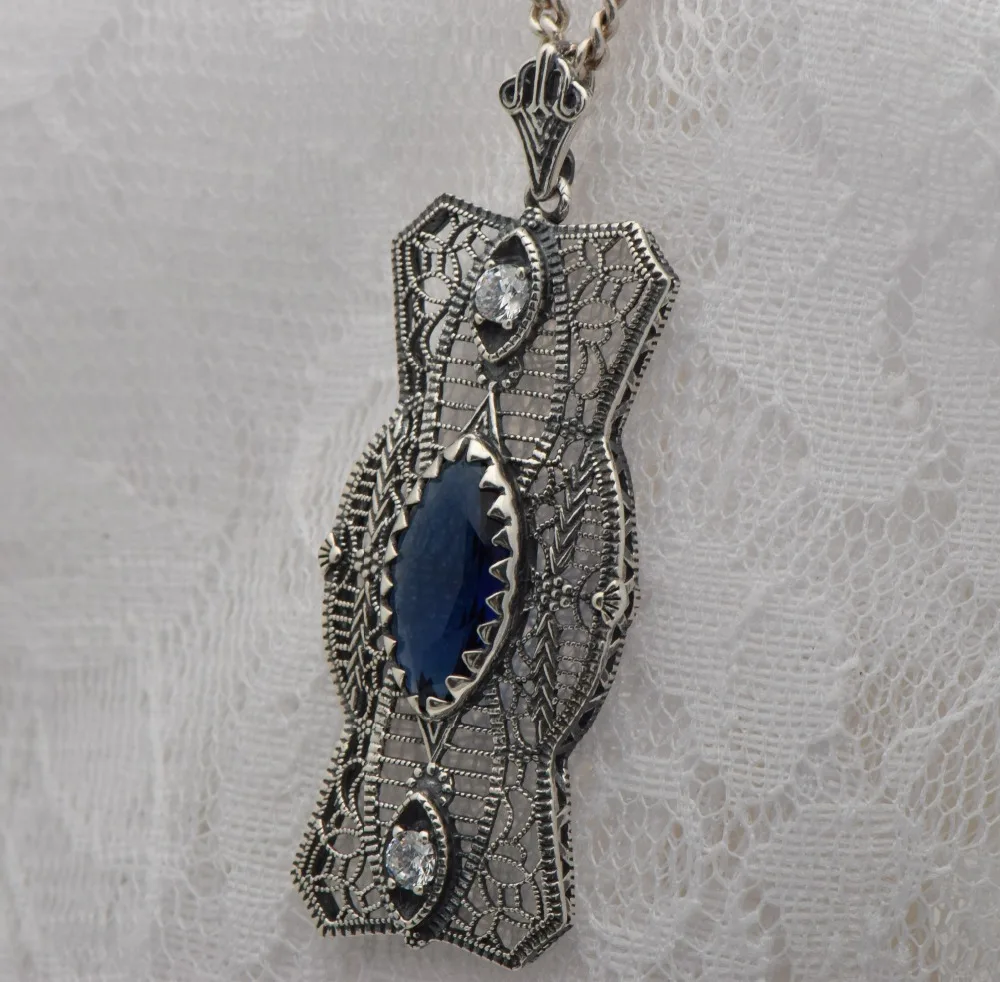 

Retro nostalgia for women fashion and personality charm pendant 925 sterling silver sapphire pendant necklace