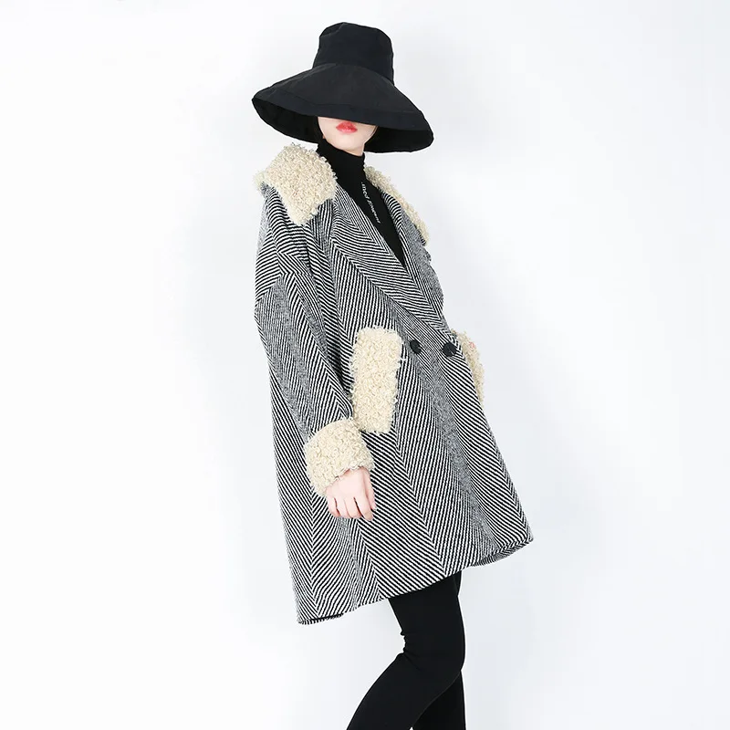See Mode Arrivée Femmes down Pleine Automne xitao Zll2213 Picture Nouvelle 2018 Lâche Col Breasted Mélange Corée Double Rayé Turn Manches UY4gAqw