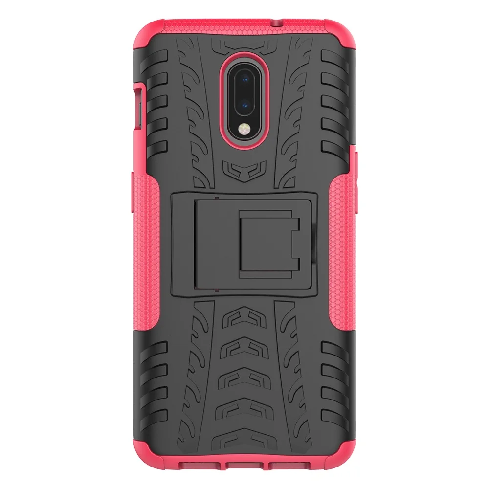 Для Oneplus 7 1+ 7 Броня противоударный чехол подставка Полные Защитные Чехлы One plus 7 Жесткий ПК+ Мягкая силиконовая задняя крышка смартфона чехол - Цвет: Розовый