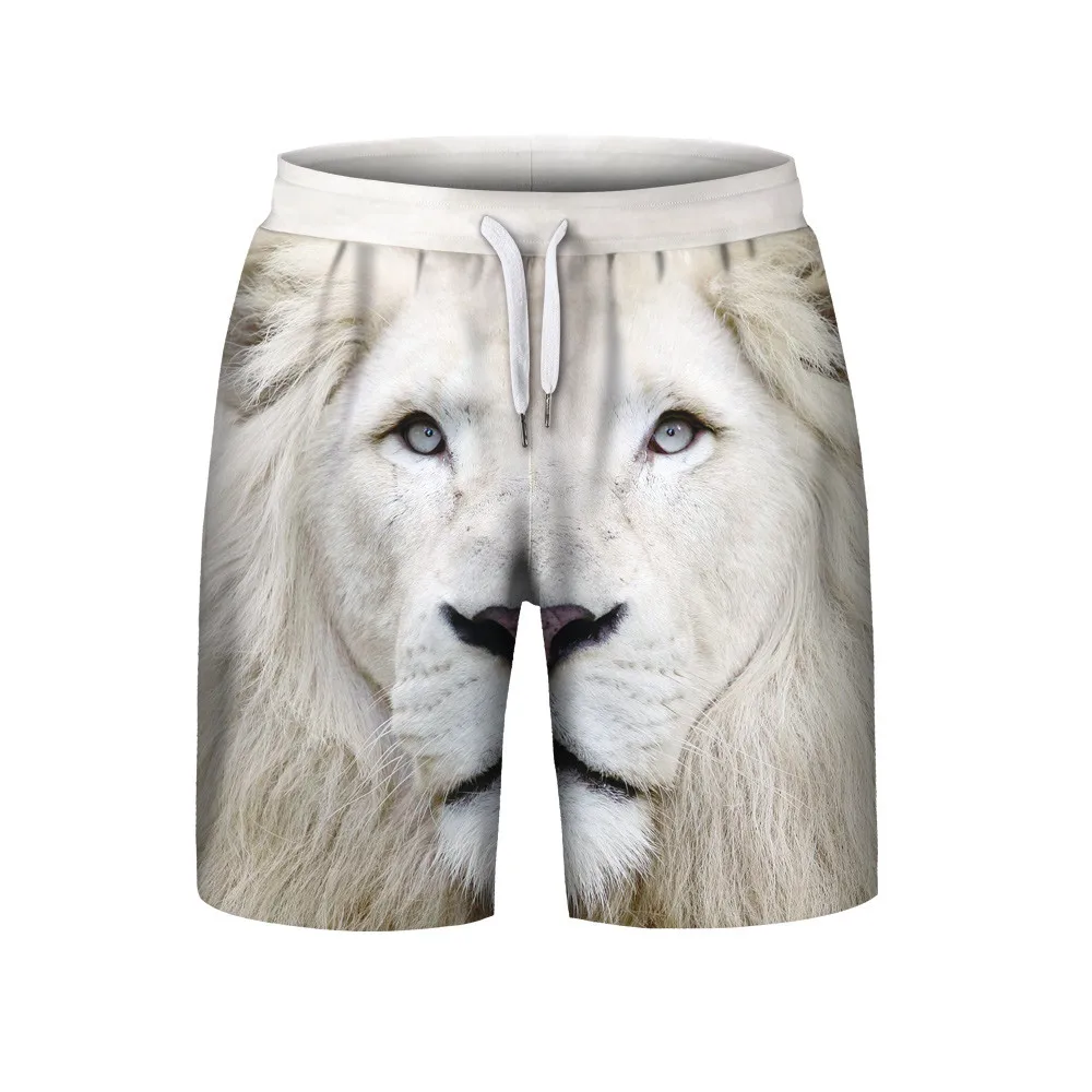 

Summer 2019 men's fashion hip hop print African lion 3D breathable polyester casual beach drawstring knee length loose shorts