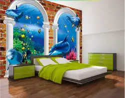 Заказ росписи 3d обои морской мир дельфина и римская колонна кирпичная стена ТВ фон 3D настенные фрески обои для стен 3 D