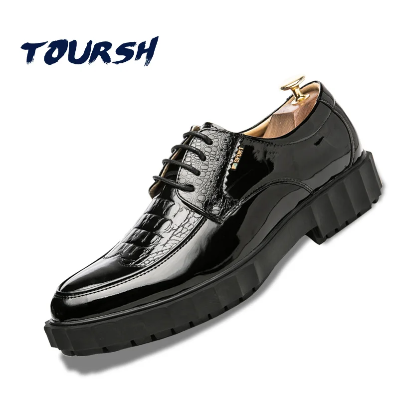 

TOURSH Luxury Brand Men Shoes PU Leather Black Bullock Men Casual Shoes Retro Lace-Up Flat Oxford Office Shoes Zapatos Hombre