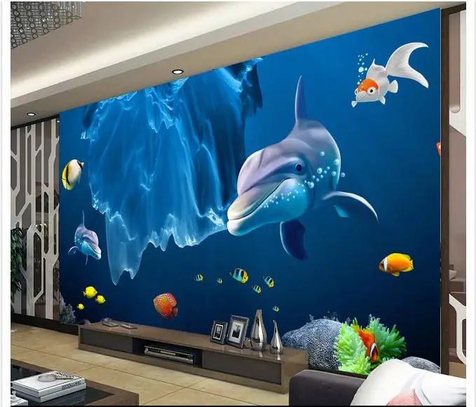 

custom photo wallpaper 3d murals wallpaper 3 d dolphins and sea world background wall murals wallpaper beauty wall decoration