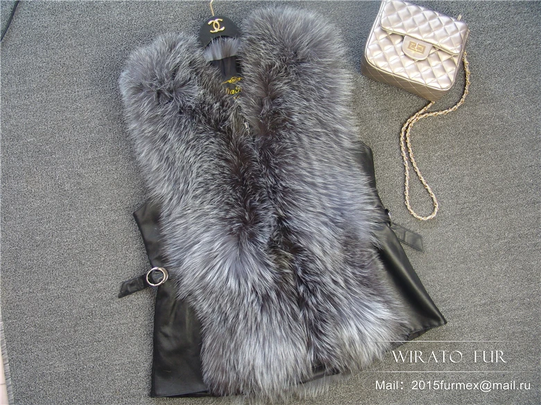 

2015NEW hot silver fox fur vest real fur vest red fox with leather big Size 5xl 6xl