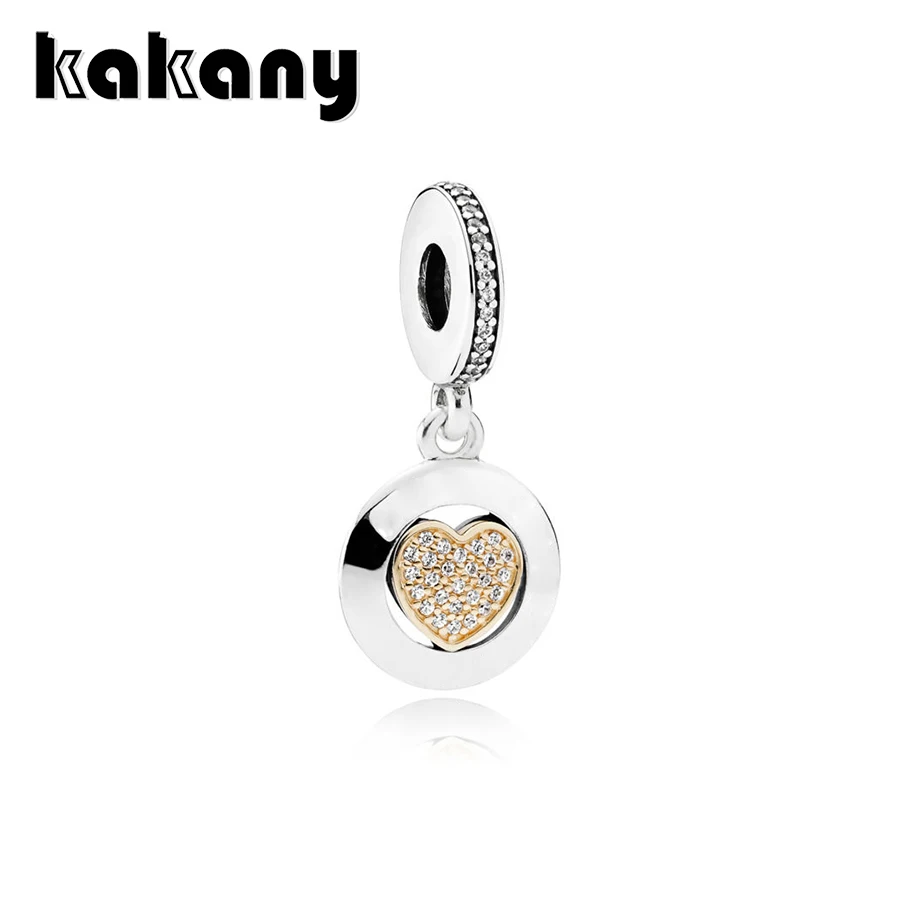 

2019 High Quality 1:1 Original 925 Sterling Silver Signature Heart Dangle Charm, Clear Cz Anniversary Gift Female Diy Jewelry