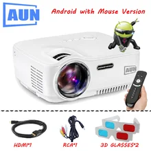 AUN Projector AM01 Series ( Optional Classic / DVB-T/ ATSC / Android ), LED Projector LED TV Tuner Free HDMI Cable 3D Glasses