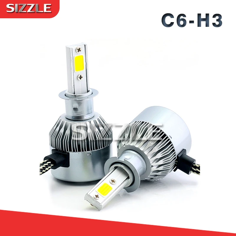 

C6 H3 2 PCS LED COB Headlight Bulbs Lighting Conversion Kit 60W 7600LM Bulbs 6000K DC9V-30V White Light