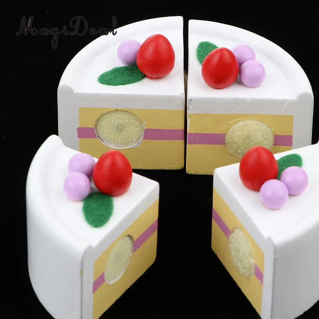 Simulation Wooden Bithday/ Strawberry Cake Kids Food Pretend Cutting Toy Girls Birthday Gift