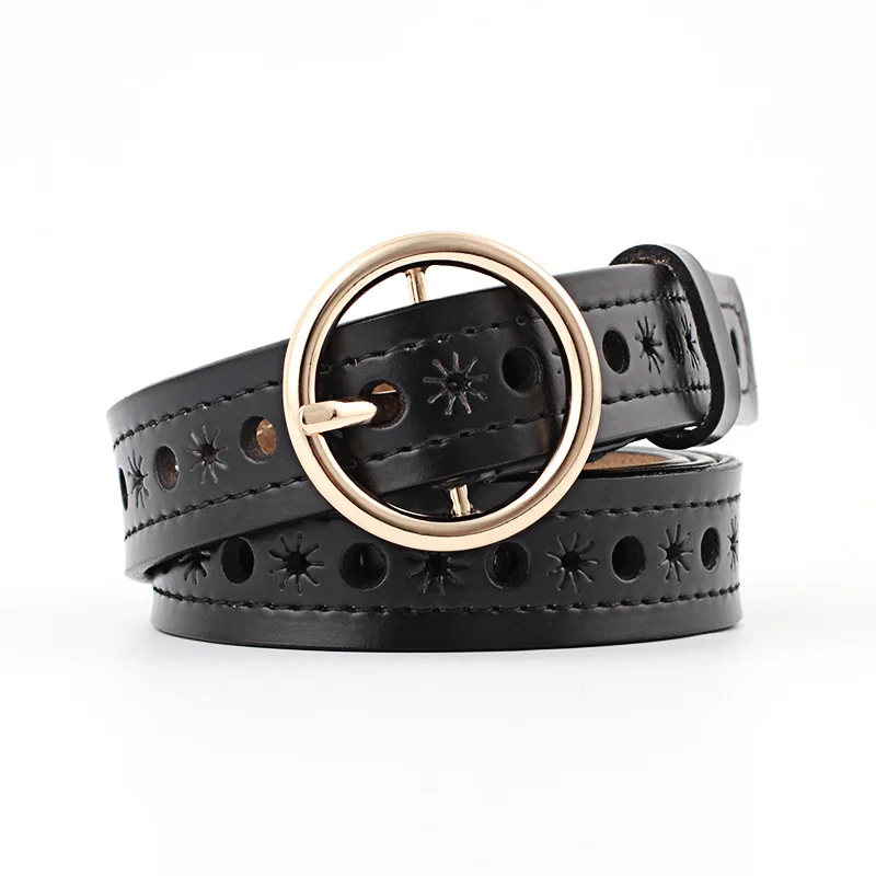 Badinka 2019 New Designer Gold Round Circle Belt Waistband Female Wide Hollow Out Genuine