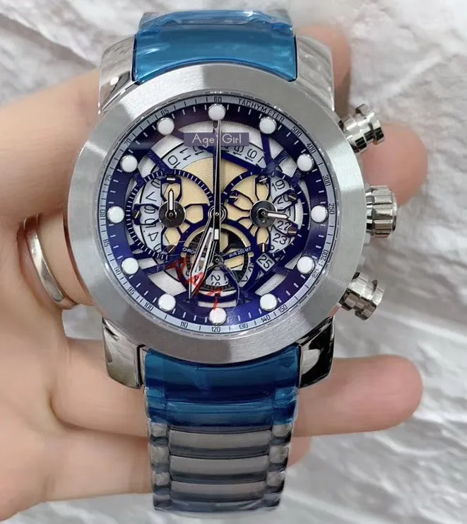 

Luxury Brand New Men Chronograph Stopwatch Sapphire Stainless Steel Rose Gold Yellow Silver Black Blue Luminous Skeleton Watch