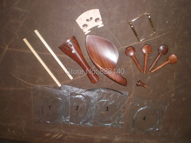 

4 Sets Rosewood Violin Fittings 4/4 with Bridge, String, Sound post, Tail gut