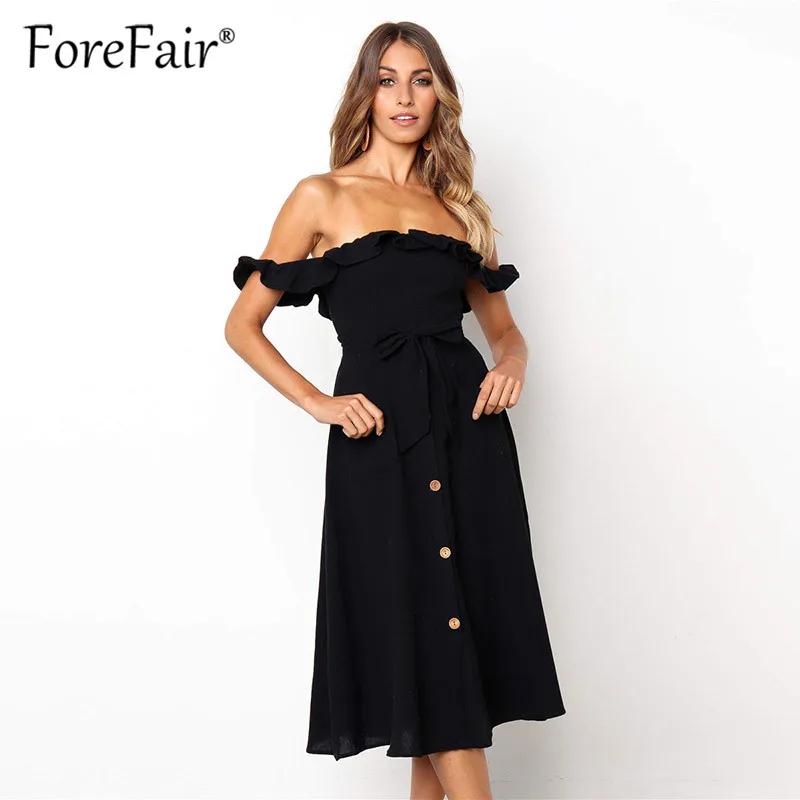Forefair 2019 летнее пляжное платье элегантные женские миди платья с открытыми плечами