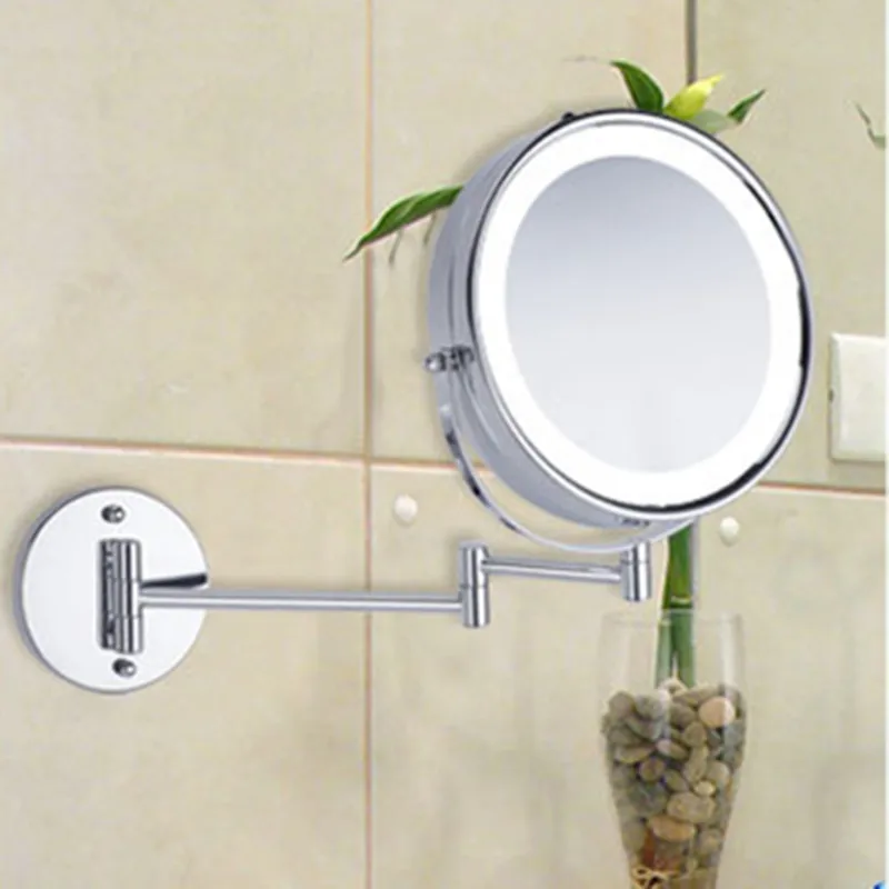 SpringQuan 8,5 дюймовое металлическое косметическое зеркало 2-лицевая сторона батарея светодиодный свет макияж зеркало 5X усиления телескопическая стрела зеркало для ванной комнаты