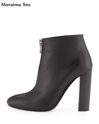 

Moraima Snc fashion women Riding boots high heel solid 2019 newest nude pattern platform Round toe square heel Ankle Boots