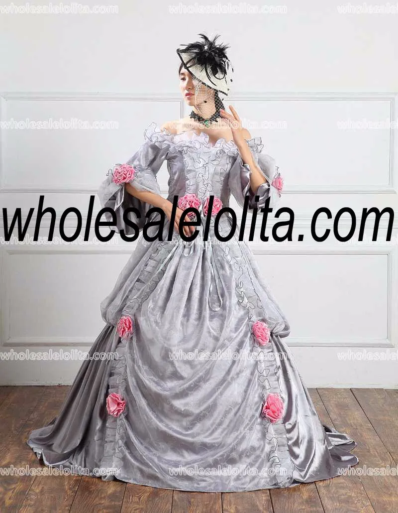 Прямые продажи, настоящее 17 18 век, цветочный костюм Марии Антуанетты с открытыми плечами в стиле барокко, костюм рококо на Хэллоуин/Вечерние платья