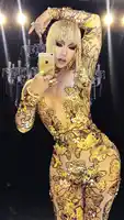 Women new nightclub female singer DJ is full of ultra-flash sexy gilded jumpsuit bar nightclub print costume party celebration