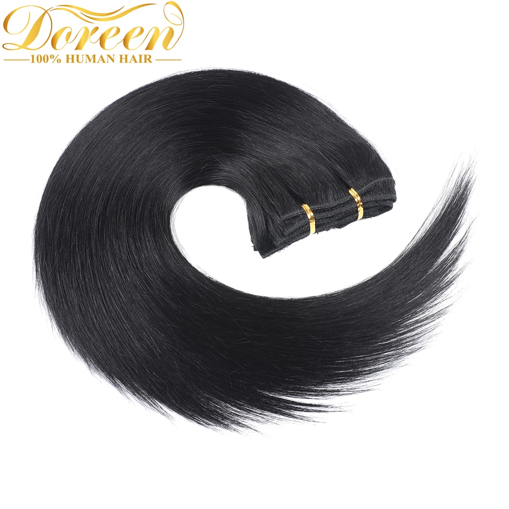 Doreen машина искусственные волосы одинаковой направленности человеческих волос на зажимах в удлинении 7 шт. 10 шт. полный набор головы бразильские Натуральные Прямые волосы клип в
