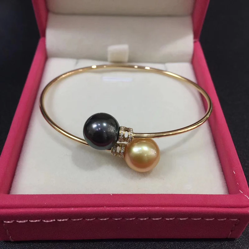 18K Gold AU 750 diamond natural black golden pearls bangles for women girls lover Mum SL18K1006 (4)