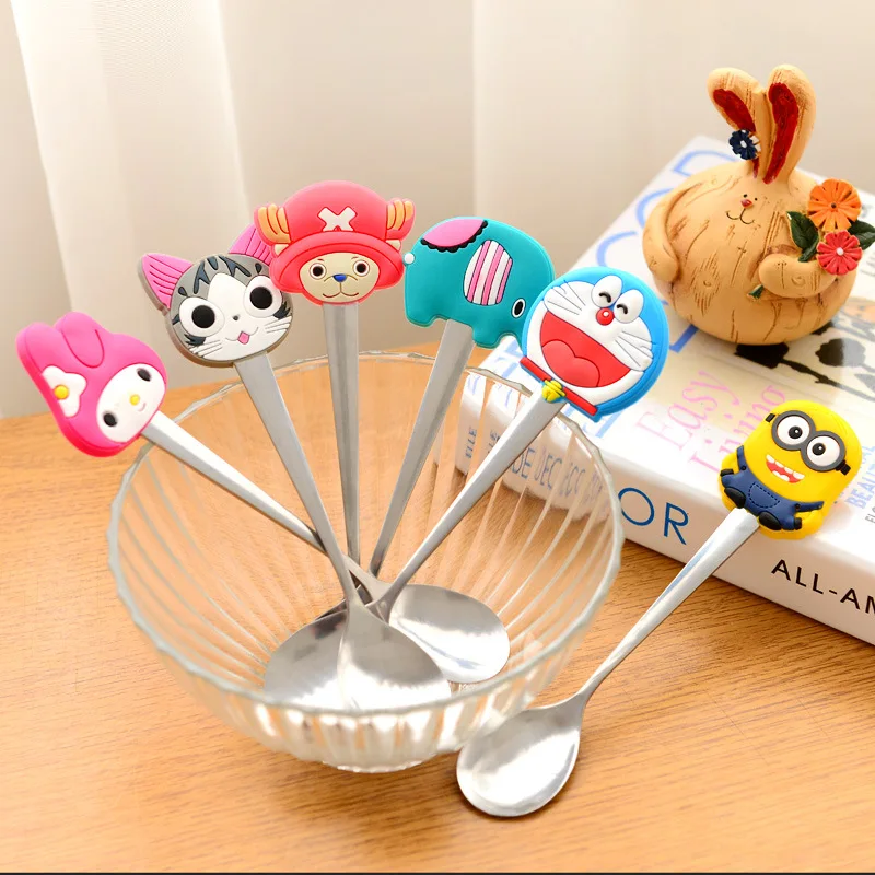 1708 cute cartoon silicone handle stainless steel spoon style coffee