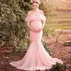 Шифоновые платья с открытыми плечами для беременных для фотосессии Длинные платья для беременных 2019