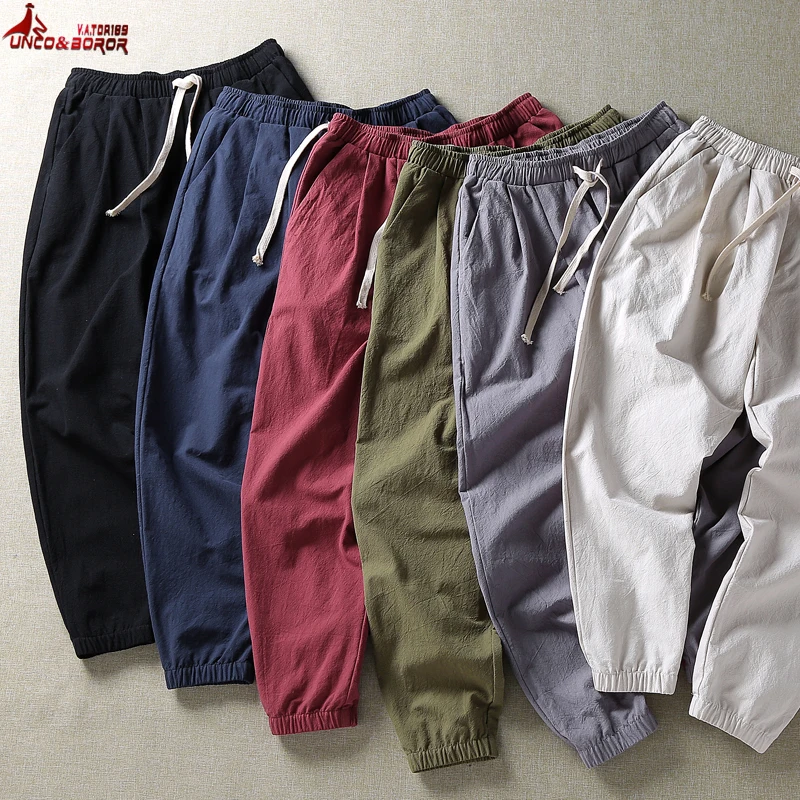 

UNCO&BOROR new spring Summer Casual Pants Men Linen cotton Work Pants Slim Fit plus size M~7XL 8XL College Trousers Male