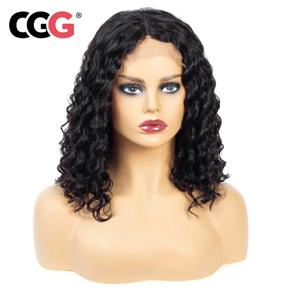 

CGG 13*4 Short Bob Wigs For Black Women Peruvian Deep Wave Human Hair Lace Frontal Wigs With Baby Hair Natural Color Remy 8-16