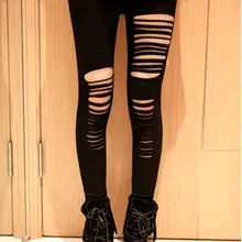 Весна Лето Новые модные сексуальные женские обтягивающие черные брюки полые полосы Мода девять