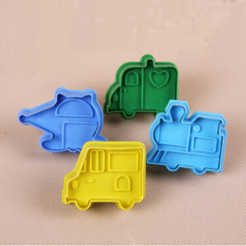 

4pcs/set Cartoon Fondant cutter Cars/Trains/Planes Shape Cookie Cutter Biscuit Cake Mold Embosser Cake Decorating Tools