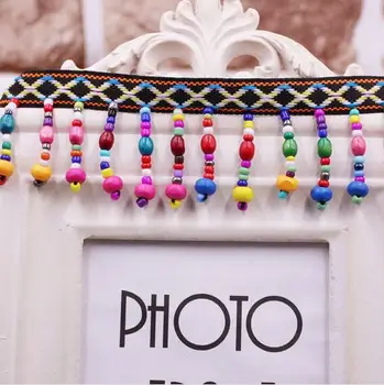 

10Yards Bohemian Ethnic Jacquard Lace Ribbons Beading Lace Fringe Trims Wooden Beads DIY Clothing Collars Curtains Accessories
