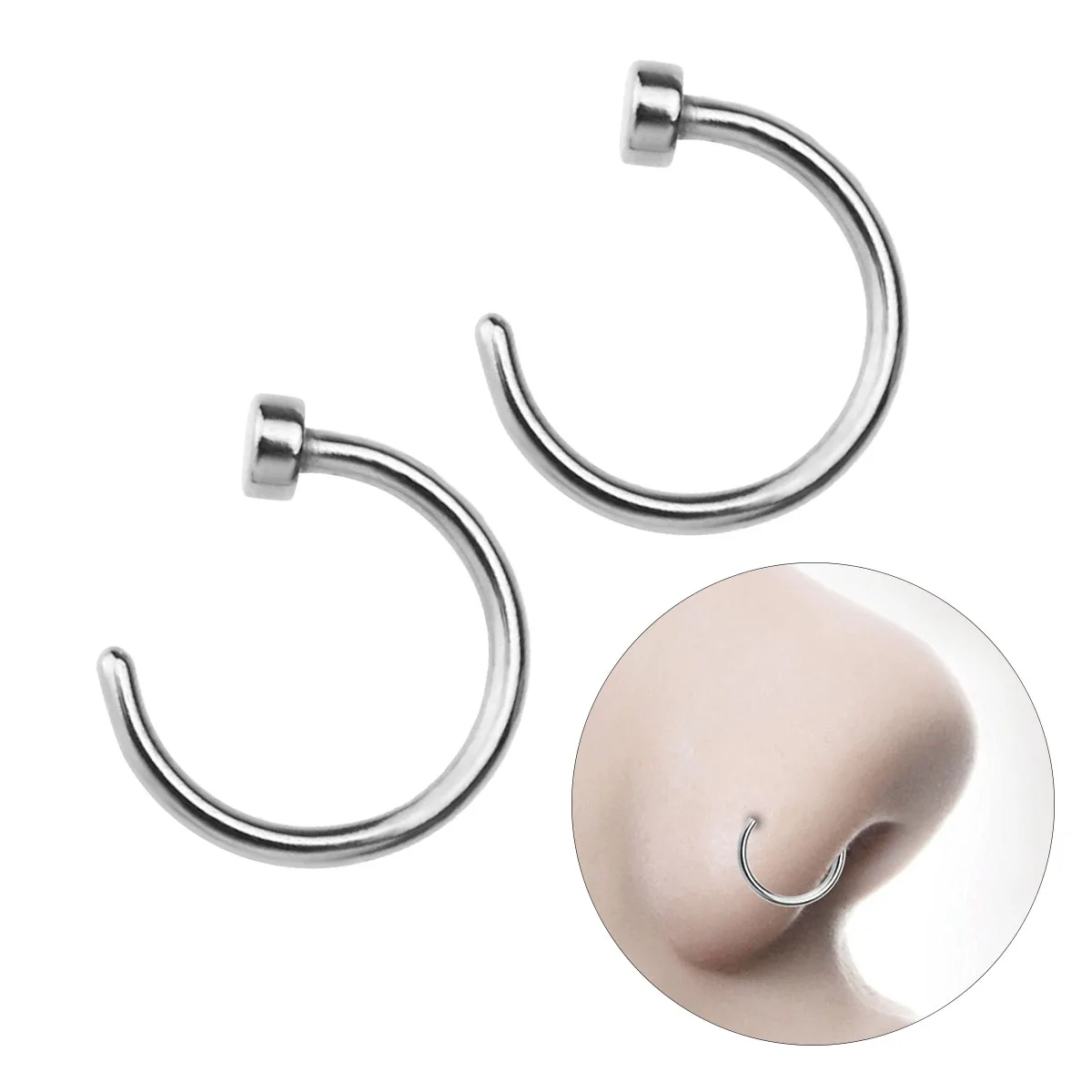 2 pcs Unisex Surgical Titanium Steel Open Nose Ring Hoop Nose Piercing
