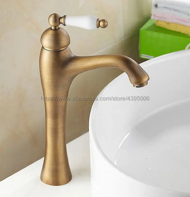Basin Faucets Antique Brass Ceramic handle Single Hole Water Mixer Tap Hot and Cold Water Bathroom Sink Faucet Bnf104