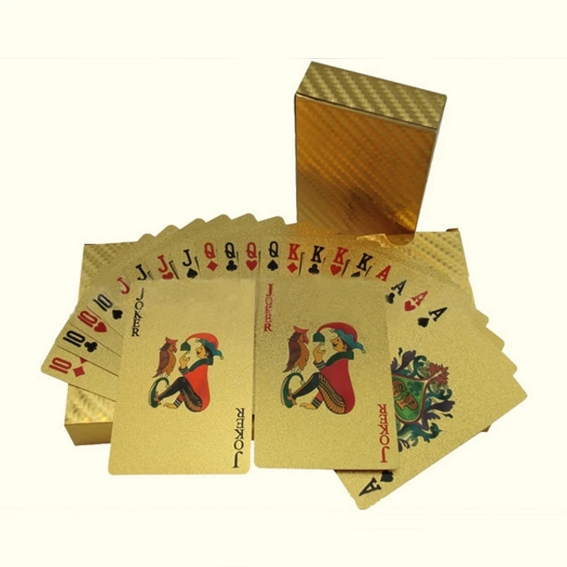 Золотые игральные карты золотой фольги покерный набор евро, доллар сетка Золотая пластиковая фольга покер прочные водостойкие карты