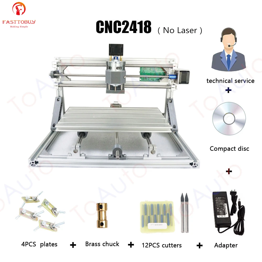 CNC 2418 110-240VAC CNC Router CNC Engraving Machine 240*180*40mm CNC Laser Engraving Machine for Plastics/Wood/Acrylic/PVC/PCB 