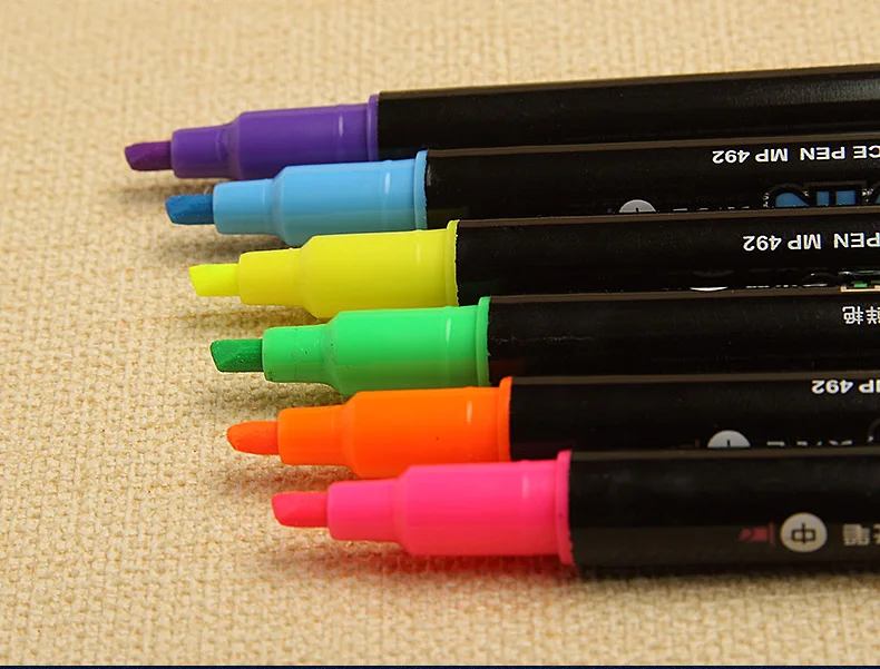 На водной основе для учащихся метки цвета с полосками из чёрно-маркировочная машина с двумя головками светящиеся многоцветные флуоресцентных ручек