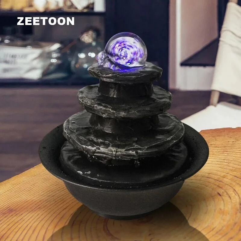LED Crystal Ball Mini Water Features Fountain Waterfall Air Humidifier
