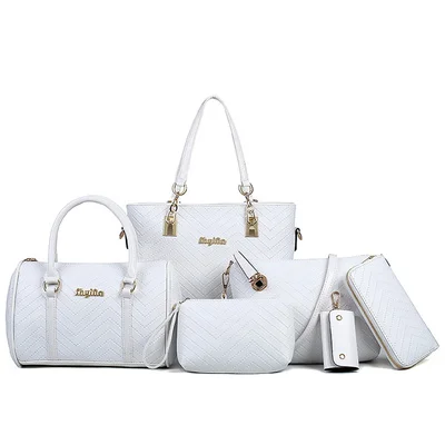 Женская сумка, модная, простая, на одно плечо, сумка для девушек, ручная сумка, 6 шт./партия, для мамы, композитная, упаковка, женские сумки на плечо - Цвет: WHITE