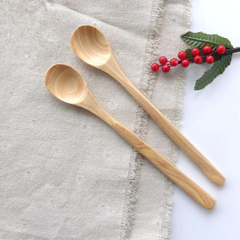 10pcs/lot 20*3cm wholesale natural wooden long handle spoons coffee stirring spoon round head